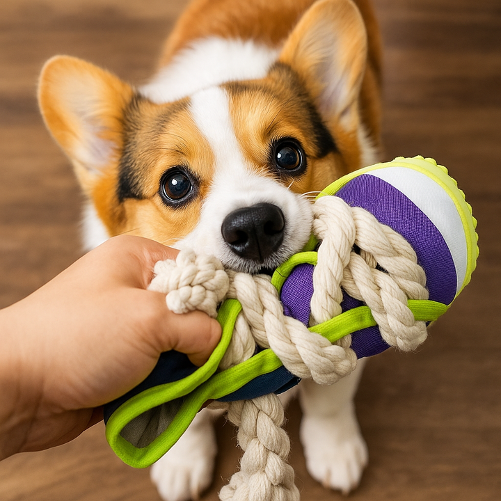 Squeaky slipper met stevige katoenen touw – tandverzorging en plezier voor honden