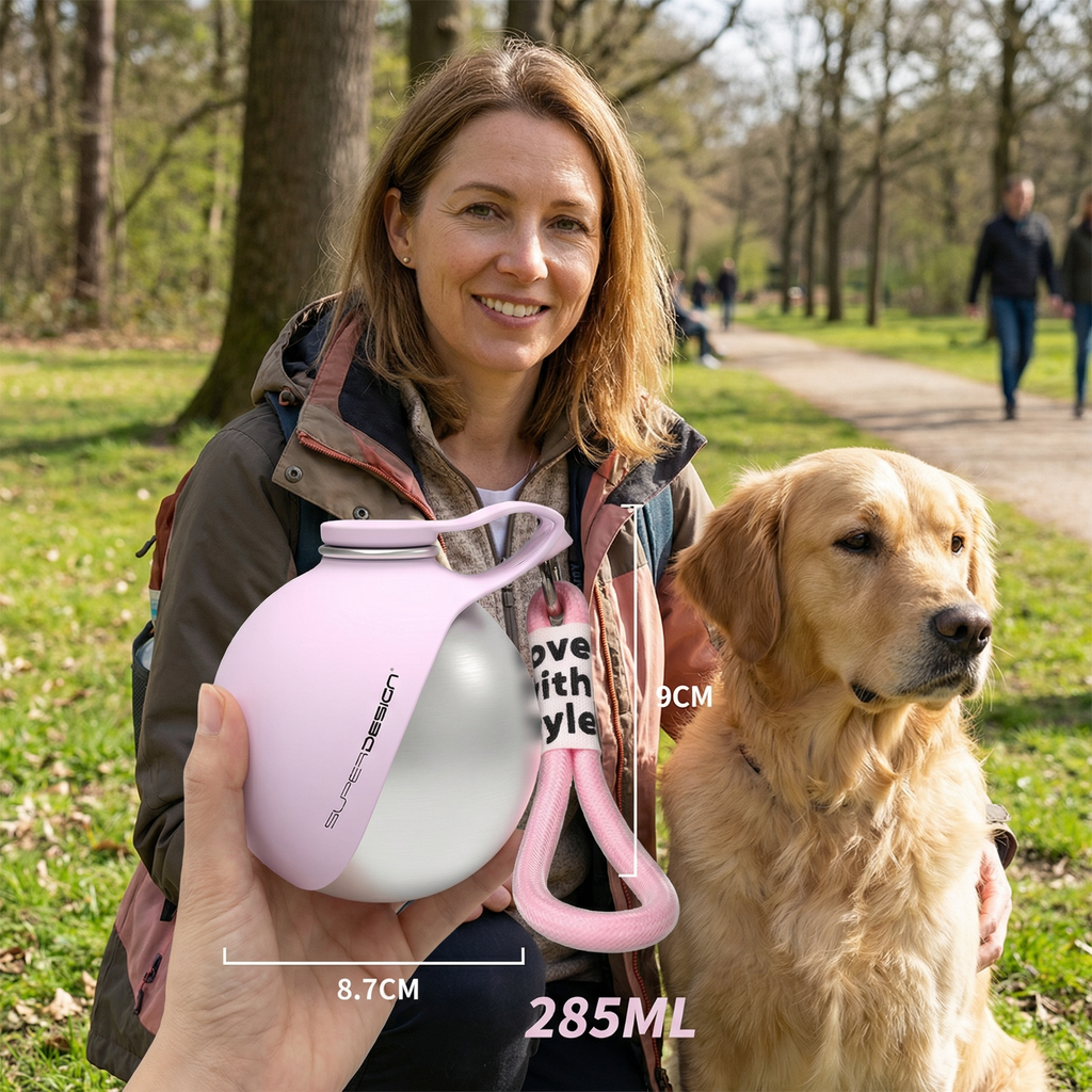 2-in-1 Honden Reiswaterfles – Lekvrije RVS Fles met Siliconen Kom