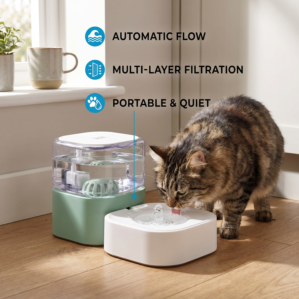 Automatische draagbare waterdispenser voor katten