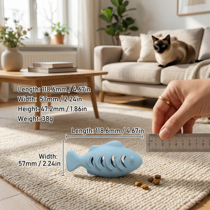 Tandenreinigende kauw- en knabbelvis – Interactieve siliconen snackdispenser voor katten