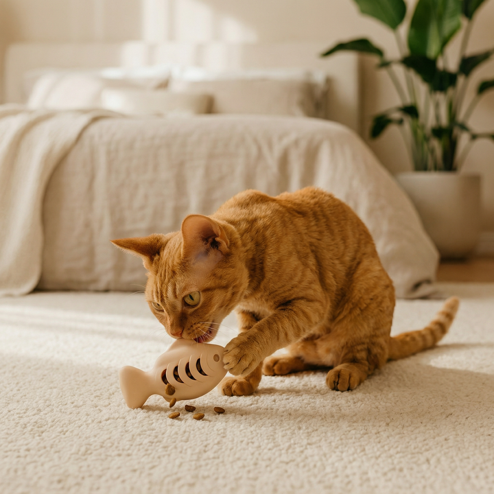 Tandenreinigende kauw- en knabbelvis – Interactieve siliconen snackdispenser voor katten