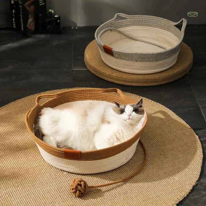 Handgeweven Katoenen Touw Kattenbed – DroomNest