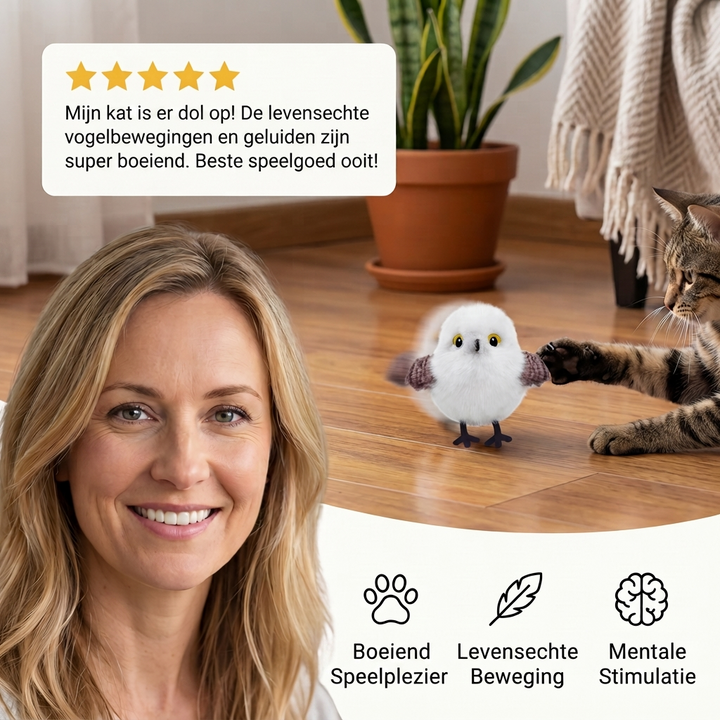 Vlechtend en tjilpend vogel speeltje voor katten