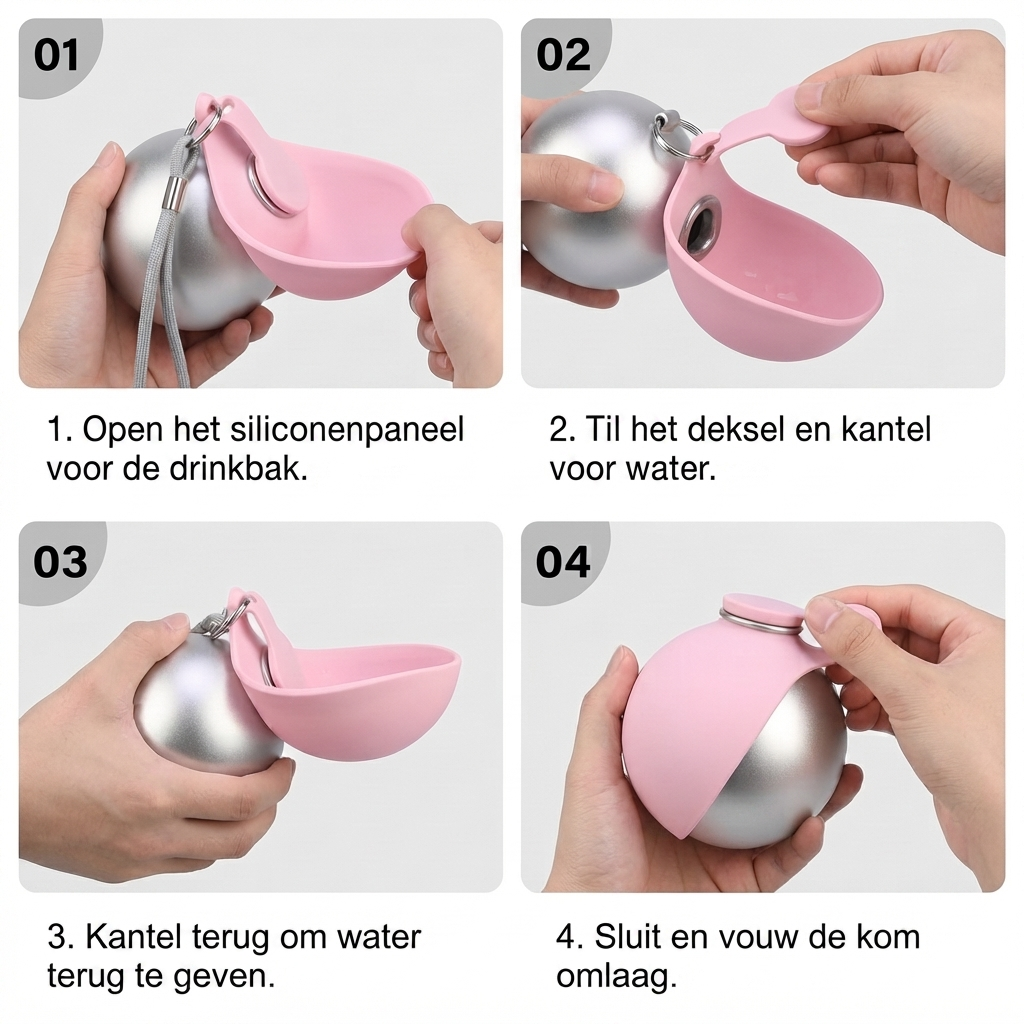 2-in-1 Honden Reiswaterfles – Lekvrije RVS Fles met Siliconen Kom