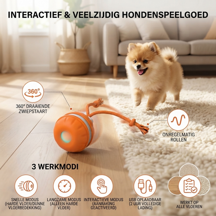Duurzame Honden Speelbal met Bewegingssensor en Trekkoord in Hondenvriendelijke Kleuren