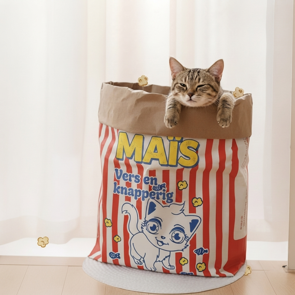Katten Slaap & Speel Kartonnen Popcorn Zak