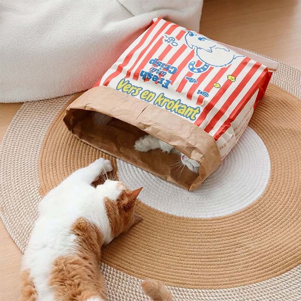 Katten Slaap & Speel Kartonnen Popcorn Zak