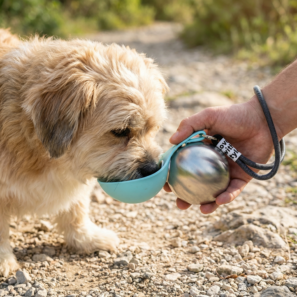 2-in-1 Honden Reiswaterfles – Lekvrije RVS Fles met Siliconen Kom