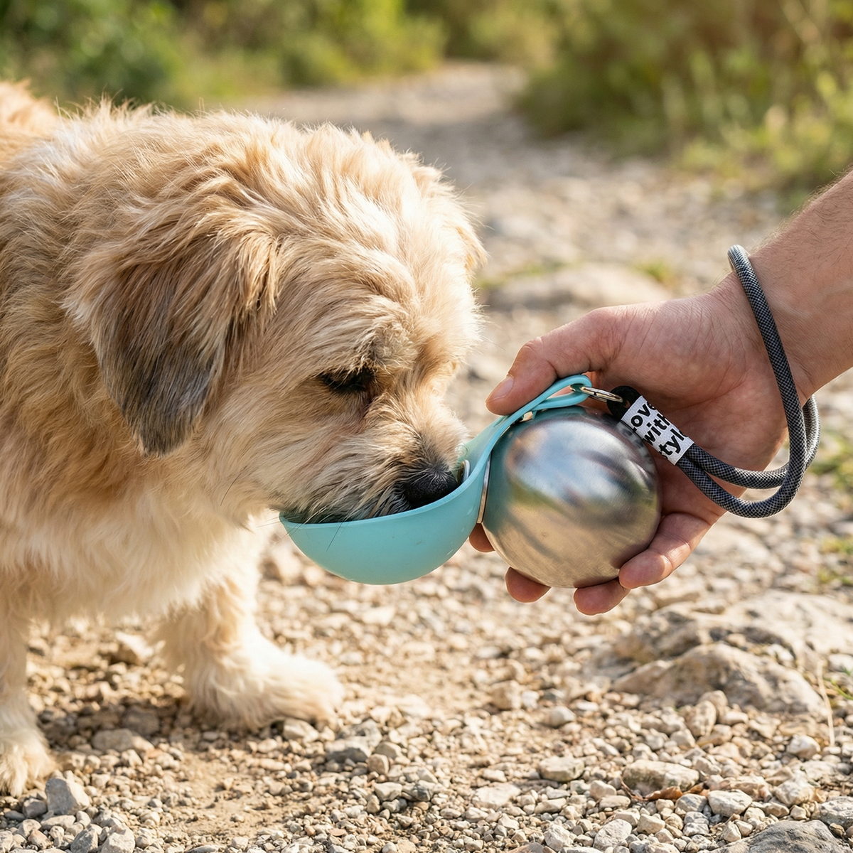 2-in-1 Honden Reiswaterfles – Lekvrije RVS Fles met Siliconen Kom