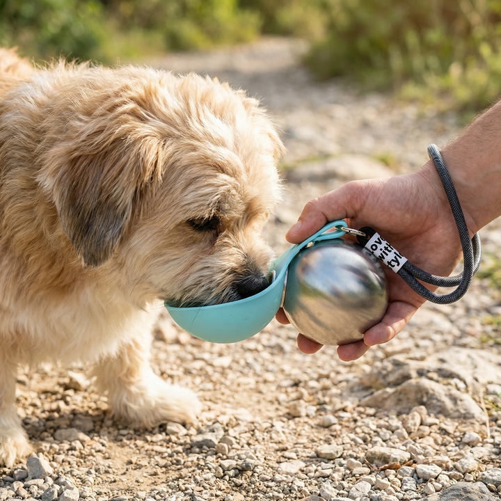 2-in-1 Honden Reiswaterfles – Lekvrije RVS Fles met Siliconen Kom